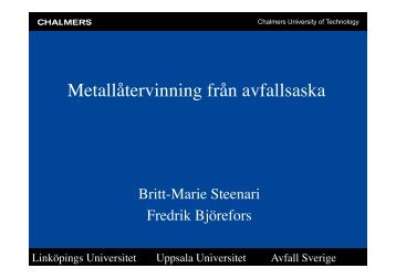Britt-Marie Steenari, Chalmers - Avfall Sverige