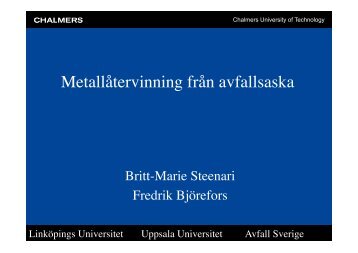 Britt-Marie Steenari, Chalmers - Avfall Sverige