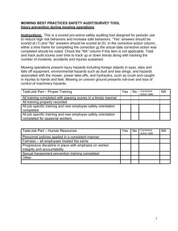 1 MOWING BEST PRACTICES SAFETY AUDIT/SURVEY TOOL ...