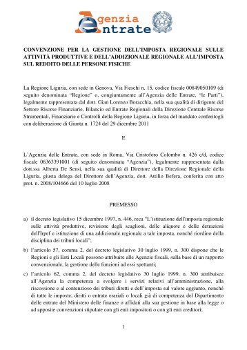 Convenzione tra Agenzia delle Entrate e Regione Liguria per la ...