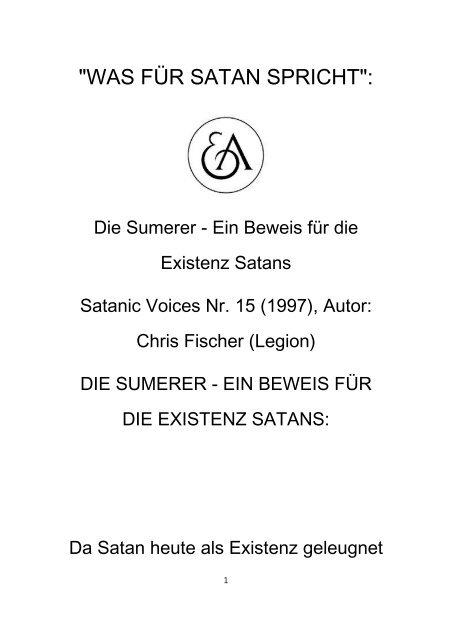 Was FÜR Satan spricht