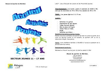 secteur jeunes 11 – 17 ans - Aduges - Maison de quartier du Méridien