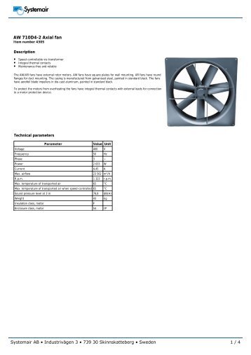 AW 710D4-2 Axial fan 1 / 4 Systemair AB â¢ IndustrivÃ¤gen 3 â¢ 739 30 ...