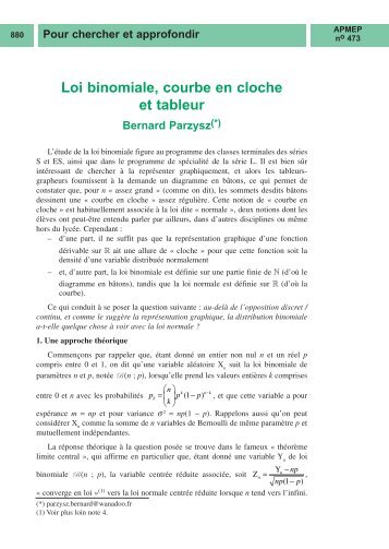 Loi binomiale, courbe en cloche et tableur