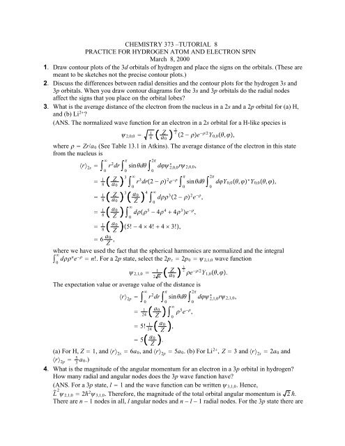 CHEMISTRY 373 –TUTORIAL 8 PRACTICE FOR ... - Cobalt