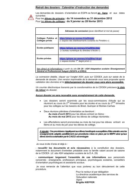 Note DIVEL/CDOEA 12-1292 - Inspection acadÃ©mique du FinistÃ¨re