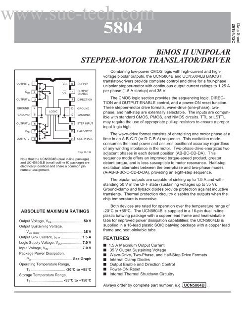 5804 BiMOS II UNIPOLAR STEPPER-MOTOR TRANSLATOR/DRIVER