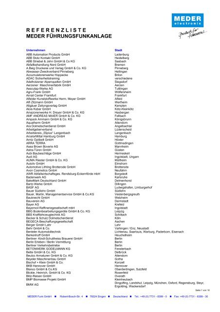 referenzliste meder führungsfunkanlage - MEDER electronic