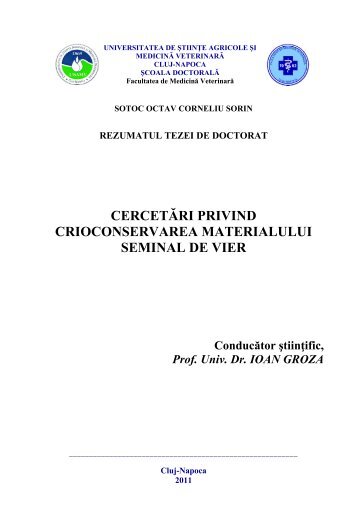 cercetÄri privind crioconservarea materialului seminal de vier