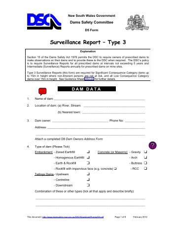 Surveillance Report - Type 3 (D5 form) - Dams Safety Committee
