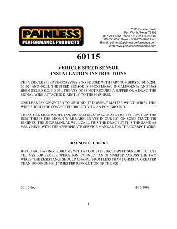vehicle speed sensor installation instructions - Painless Performance