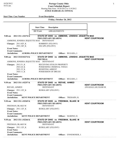Judge Oswick's Schedule - Portage County Judge Oswick's Schedule - Portage County