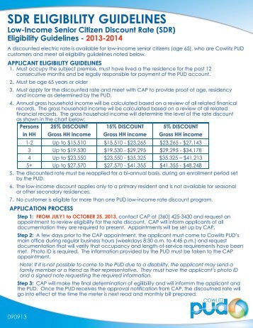 COWLITZ PUD Low-Income Senior Citizen Discount Rate (SDR)