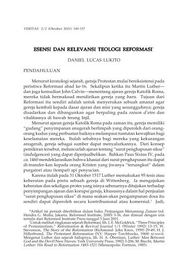 ESENSI DAN RELEVANSI TEOLOGI REFORMASI