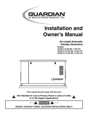 Generac parts manual