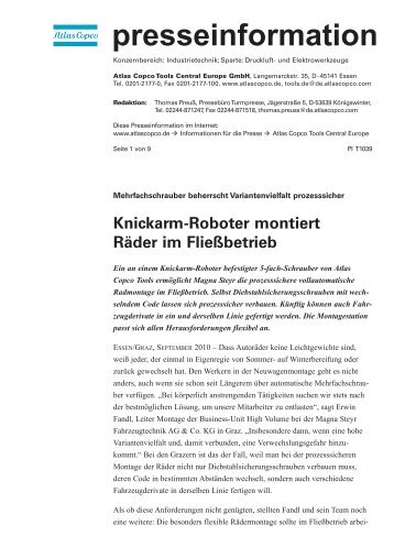 Knickarm-Roboter montiert RÃ¤der im FlieÃbetrieb - Turm Presse