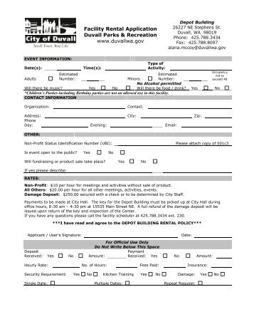 Depot Rental Application and Rental Policy - City of Duvall