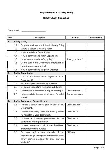 Safety Audit Checklist of CityU - City University of Hong Kong