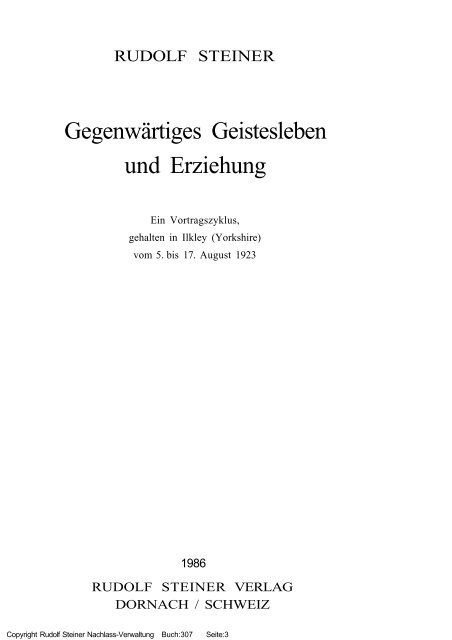 rudolf steiner gesamtausgabe vortrÃ¤ge - Freie Verwaltung des ...