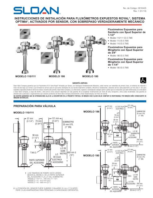 Royal® Expuestos ES-S TMO Instrucciones - Spanish - Sloan Valve ...