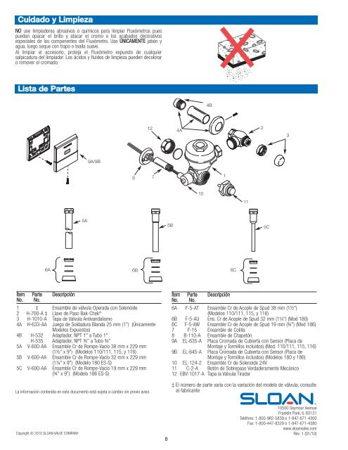 Royal® Expuestos ES-S TMO Instrucciones - Spanish - Sloan Valve ...