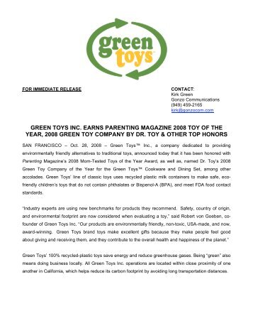 Green Toys Inc. Named Toy Of The Year By Parenting Magazine ...