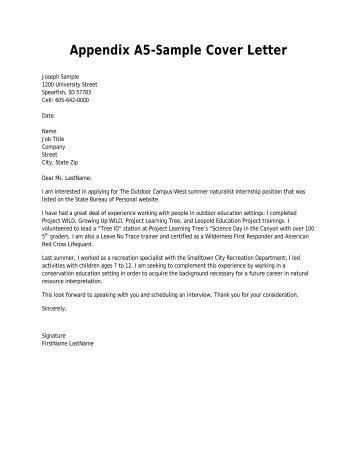 Appendix A5-Sample Cover Letter - Black Hills State University