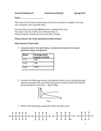 1 General Chemistry II Final Exam (100 pts) Spring 2013 ... - Courses