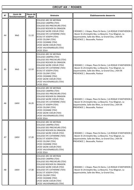 DEPARTS SCOLAIRES AIX vers ROGNES