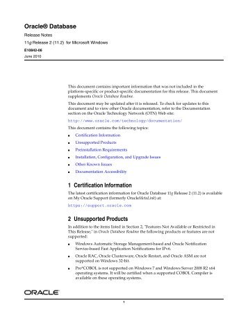 Oracle Database Release Notes - CSS Department - Home Page