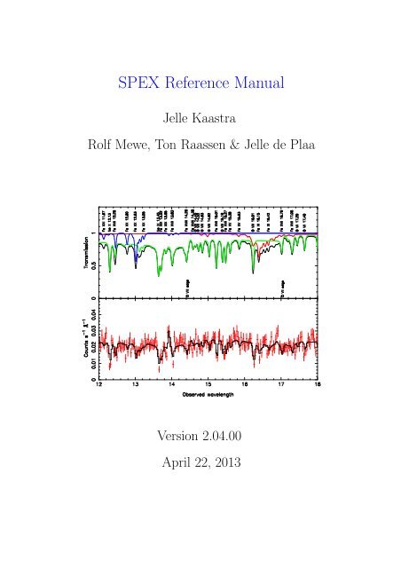 SPEX Reference manual (PDF) - SRON