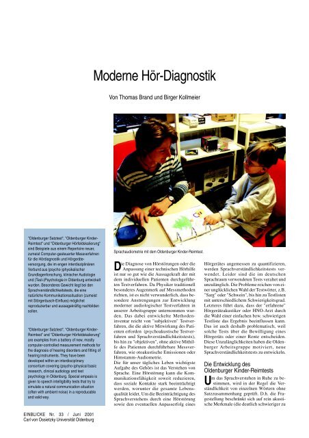 Moderne Hör-Diagnostik - Universität Oldenburg