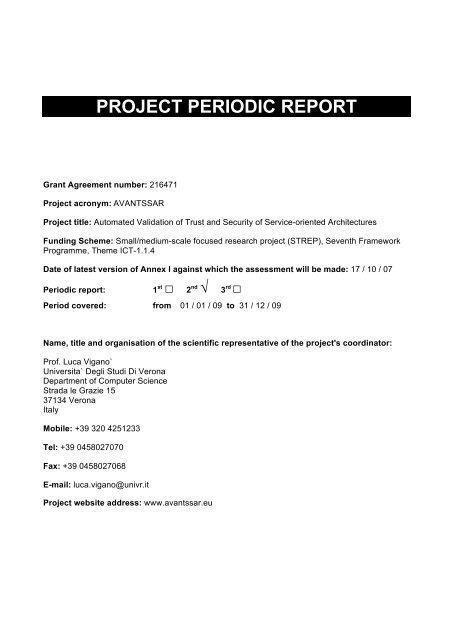 Project Periodic Report Avantssar