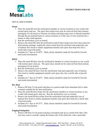 METAL DISCS/STRIPS INSTRUCTIONS FOR USE ... - Mesa Labs
