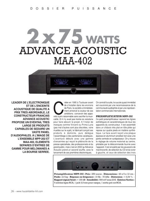 ADVANCE ACOUSTIC MAA-402 - Cobrason