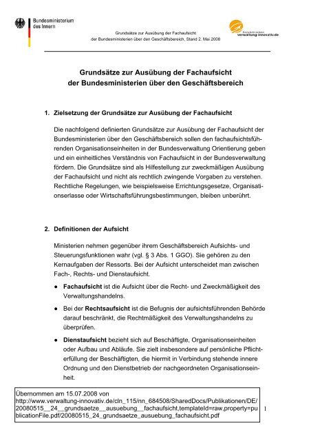 GrundsÃ¤tze zur AusÃ¼bung der Fachaufsicht der Bundesministerien ...