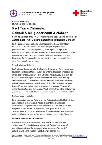 Fast Track-Chirurgie - Rotkreuzklinik Wertheim
