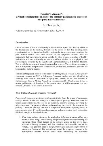 Nenning's âdreamsâ - Dr. Gheorghe Jurj - Homeopatie