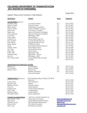 COLORADO DEPARTMENT OF TRANSPORTATION KEY ROSTER  ...