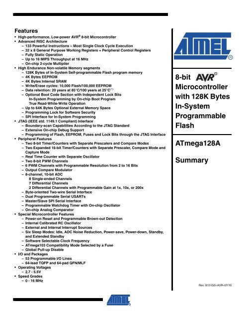 Atmel ATMEGA128A-AU datasheet - Octopart