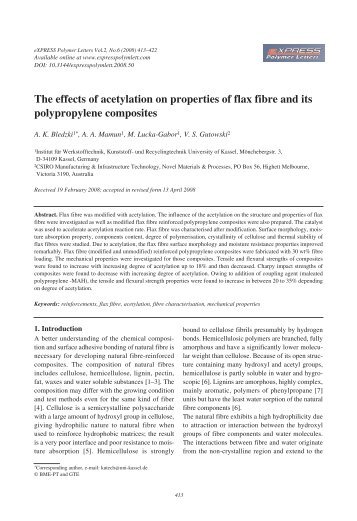 The effects of acetylation on properties of flax fibre and its ...