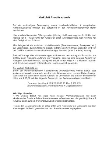 Merkblatt Anwaltsausweis | PDF - Rechtsanwaltskammer Berlin