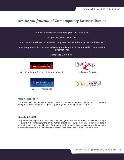 International Journal of Contemporary Business Studies