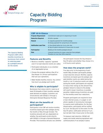 Capacity Bidding Program Fact Sheet - San Diego Gas & Electric