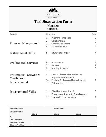 TLE Observation Form Nurses - Tulsa Public Schools