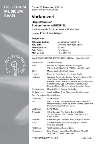Vorkonzert „Gipfelstürmer” - Collegium Musicum Basel