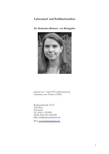 Lebenslauf und Publikationsliste - Katharina Kleinen-von KÃ¶nigslÃ¶w