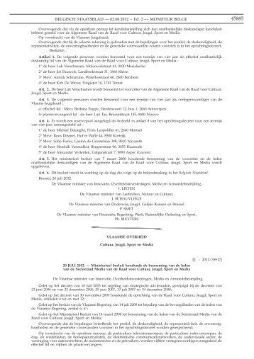 20 juli 2012 â Ministerieel besluit houdende de benoeming van de ...