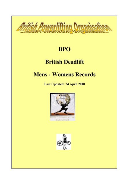 Bpo Deadlift Records 24 April 2010 British Powerlifting