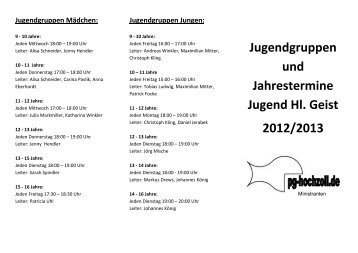 Jugendgruppen und Jahrestermine Jugend Hl. Geist 2012/2013